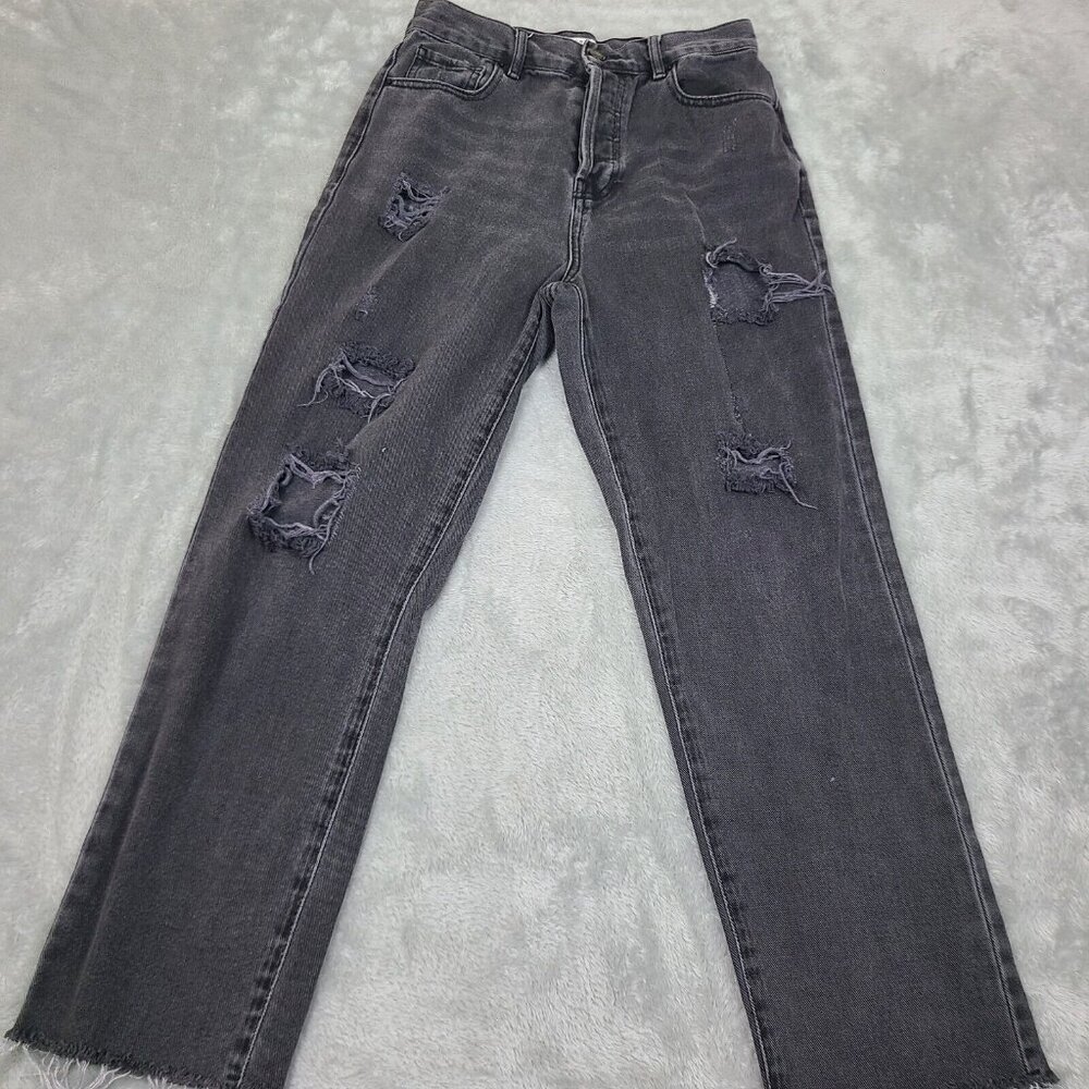 Pac Sun Jeans Women Size 26x26 Black Straight Distressed High Rise Button Fly